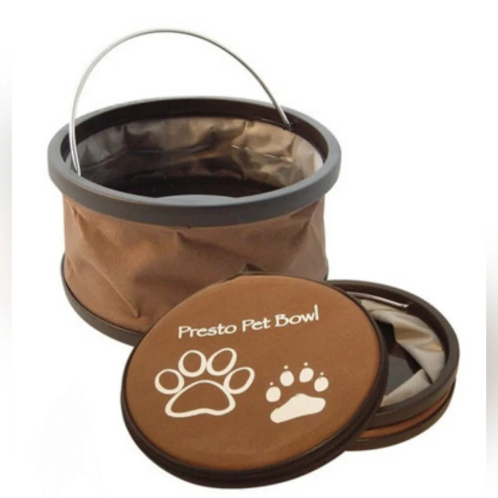 (2) Pet Food & Water Travel Collapsible Bowls Storage Case (1) Gallon(1)Quart
